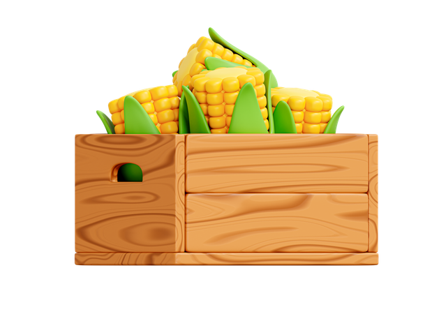 Wooden box with corn cobs  3D Icon