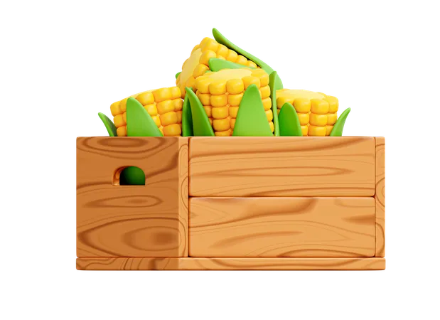 Wooden box with corn cobs  3D Icon