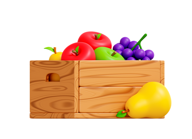 Wooden box with fruits  3D Icon