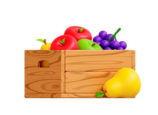 Wooden box with fruits  3D Icon