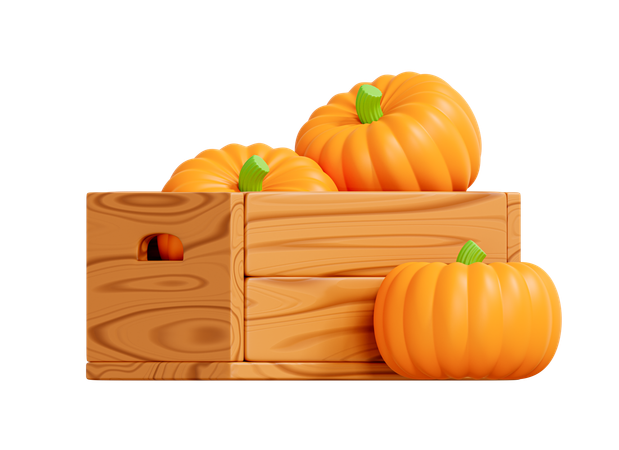 Wooden box with pumpkins  3D Icon