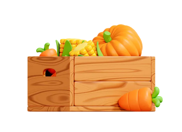 Wooden box with vegetables  3D Icon