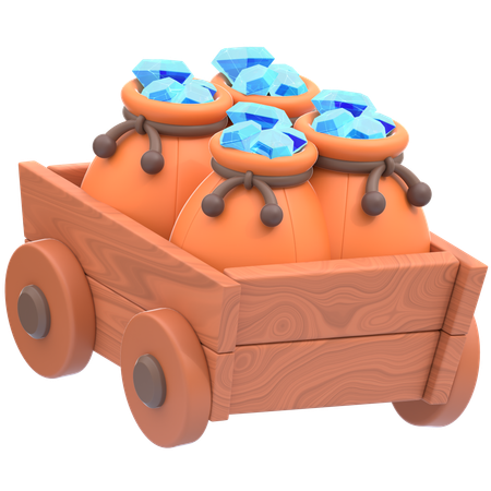 보석이 담긴 나무 수레  3D Icon