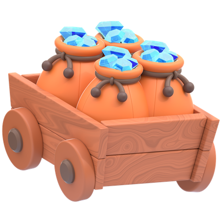 Wooden Cart With Gems  3D Icon