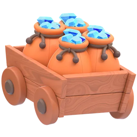 Wooden Cart With Gems  3D Icon