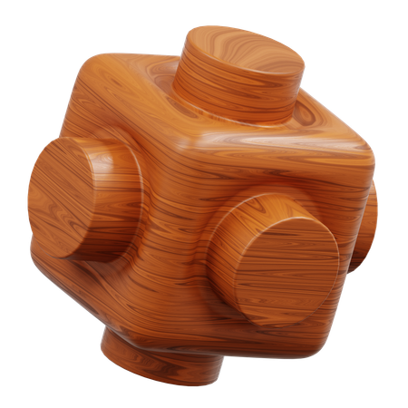 Wooden Cube With Rounded Edges And Cylindrical Protrusions  3D Icon