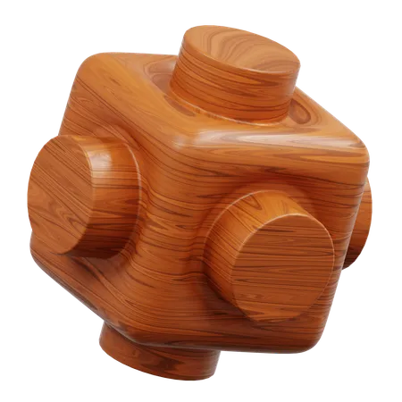 Wooden Cube With Rounded Edges And Cylindrical Protrusions  3D Icon