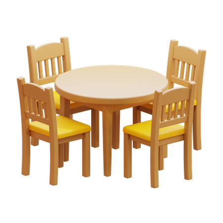 Wooden Dining Set With Round Table  3D Icon