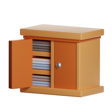 Wooden Filing Cabinet With Open Drawer  3D Icon