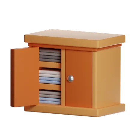 Wooden Filing Cabinet With Open Drawer  3D Icon