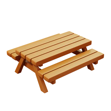 Cute Cartoon 3 D Wooden Long Table With Long Benches In Outdoor Camping Camping Garden Or Park Wood Furniture With Seat For Barbecue 3D Icon