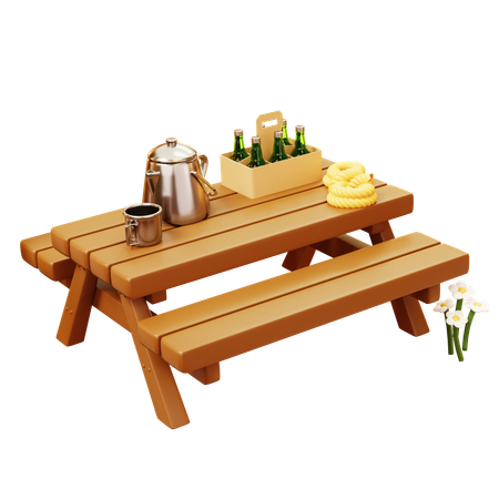 Wooden Long Table  3D Icon