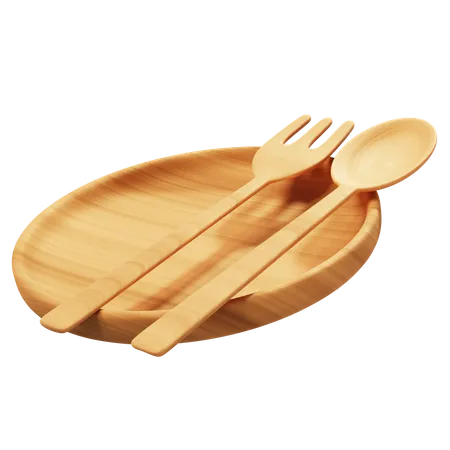 Wooden Plate And Spoon  3D Icon