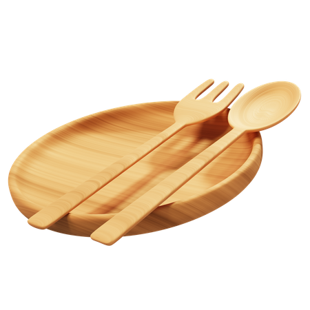 Wooden Plate And Spoon  3D Icon