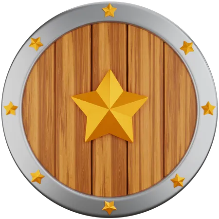 3 D Icon Illustration Wooden Shield With Star 3D Icon