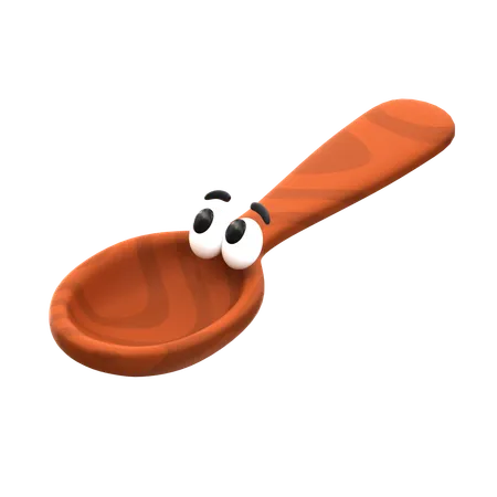 3 D Rendering Cartoon Icon Cooking Tool Series Wooden Spoon 3D Icon