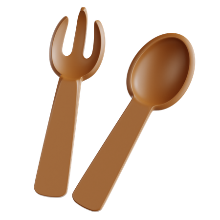 Wooden Spoon and Fork  3D Icon