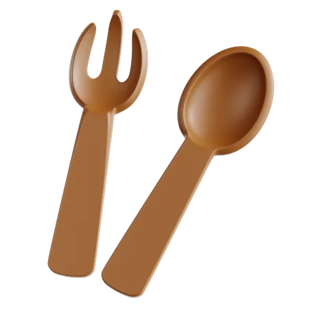 Wooden Spoon and Fork  3D Icon