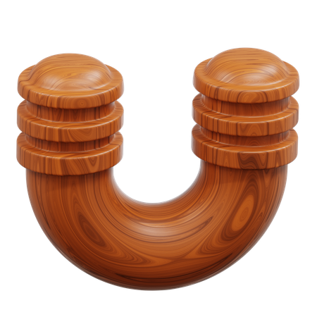 Wooden Ushaped Object With Ribbed Ends  3D Icon