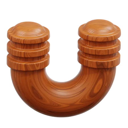 Wooden Ushaped Object With Ribbed Ends  3D Icon