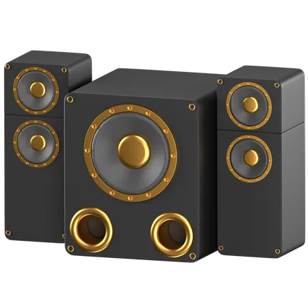 3 D Illustration Of A Black And Gold Woofer Speaker 3D Icon