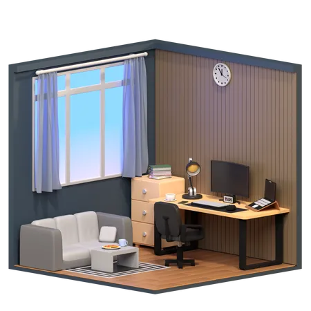 3 D Rendering Of The Isometric Work Room Design Object On A Transparent Background 3D Icon