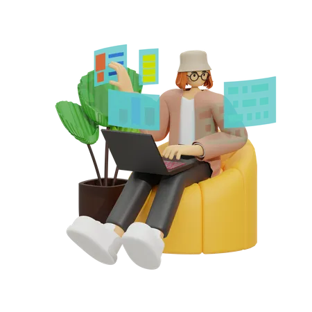 Work Smarter, The Benefits of Sofa-Based Work  3D Illustration