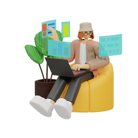 Work Smarter, The Benefits of Sofa-Based Work  3D Icon