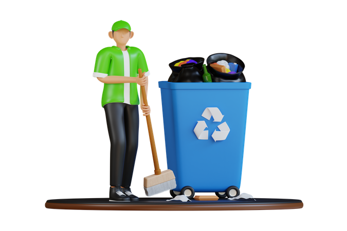 Worker collecting garbage  3D Icon