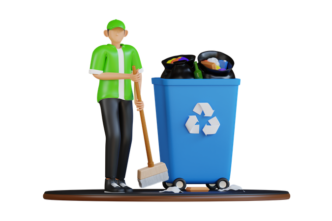 Worker collecting garbage  3D Illustration