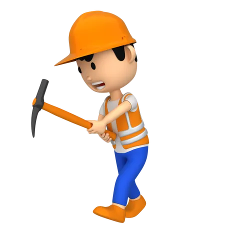 Worker Digging  3D Illustration