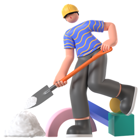 Worker Digging ground  3D Illustration