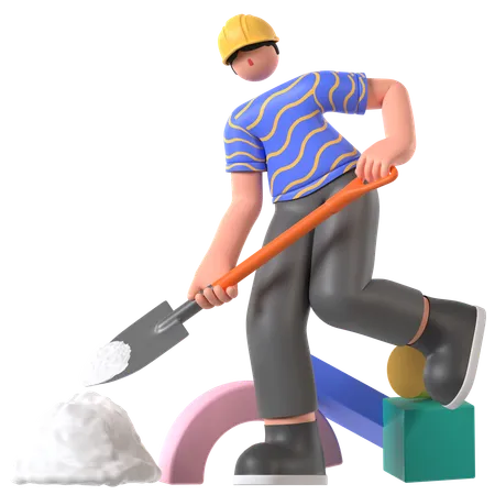 Worker Digging ground  3D Illustration