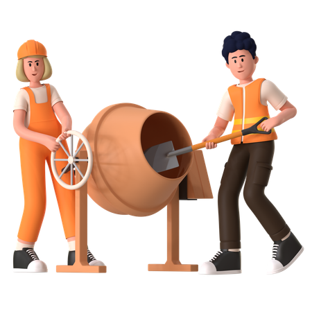 Worker Doing Concrete Cement Mixer  3D Icon