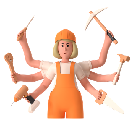 Worker Doing Handyman Multitasking  3D Icon