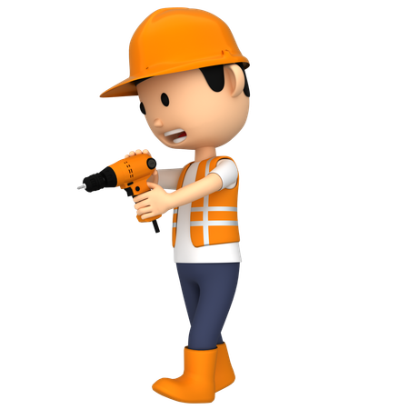 Worker holding Drill machine  3D Illustration