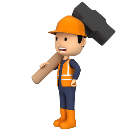 Worker holding Hammer  3D Illustration