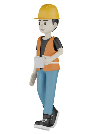 Worker Holding Mug  3D Illustration