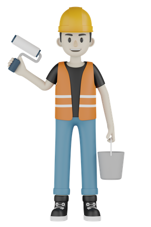Worker Holding Paint Bucket  3D Icon