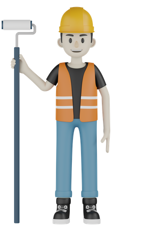 Worker Holding Roller Brush  3D Illustration