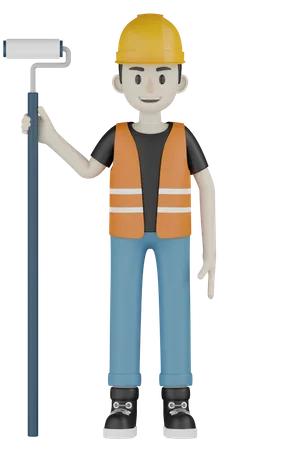 Worker Holding Roller Brush  3D Illustration