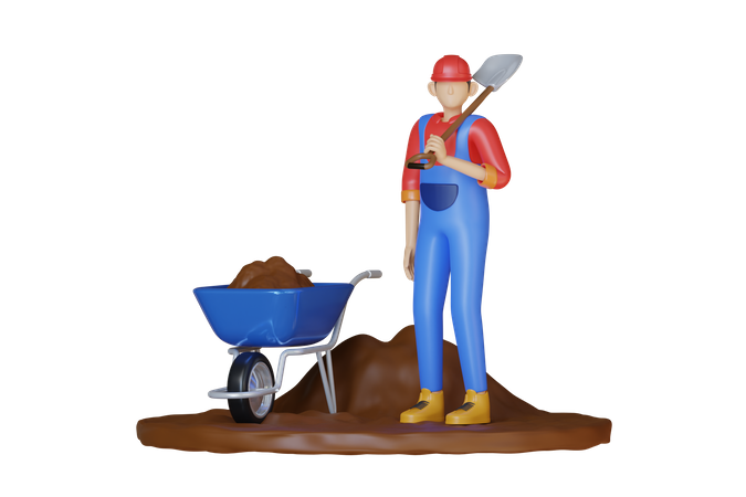 Worker Holding Shovel  3D Icon