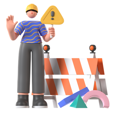 Worker holding Under Construction board  3D Illustration