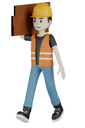 Worker Holding Wooden Plate  3D Icon