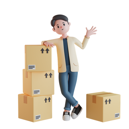 Worker making parcel for delivery  3D Icon