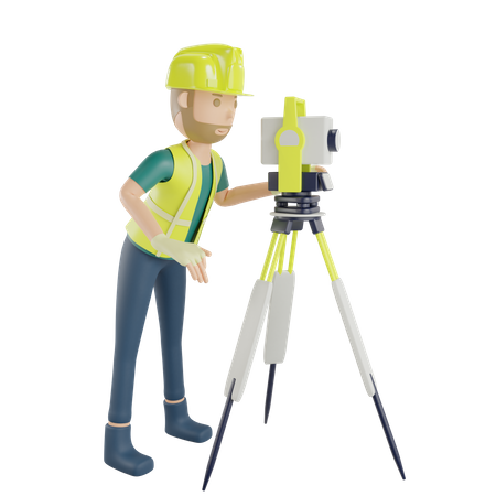 Worker measuring with land surveyors  3D Illustration