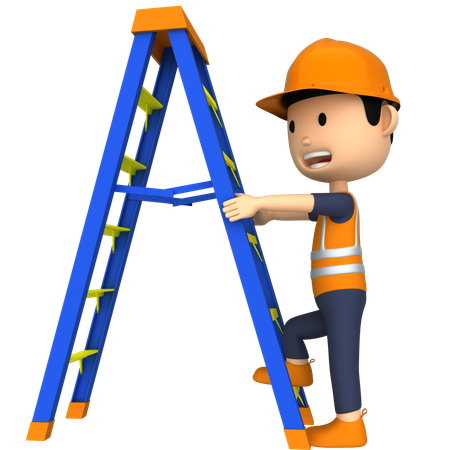 Worker on Ladder  3D Illustration