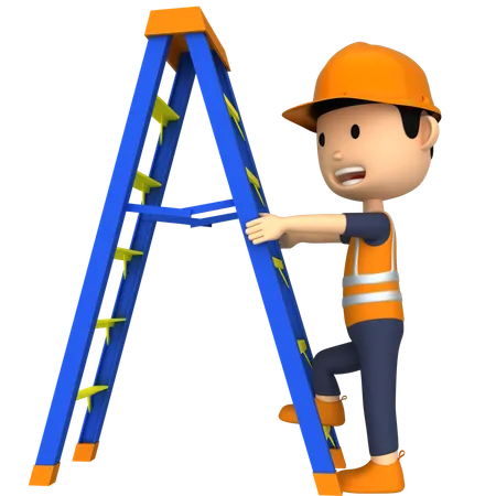 Worker on Ladder  3D Illustration