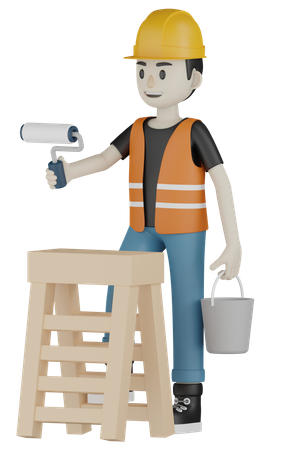 Worker Painting  3D Illustration