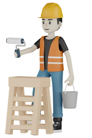 Worker Painting  3D Illustration